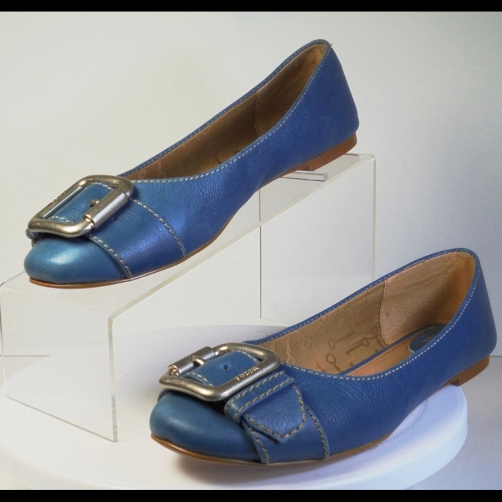 FOSSIL Leather Blue Flats